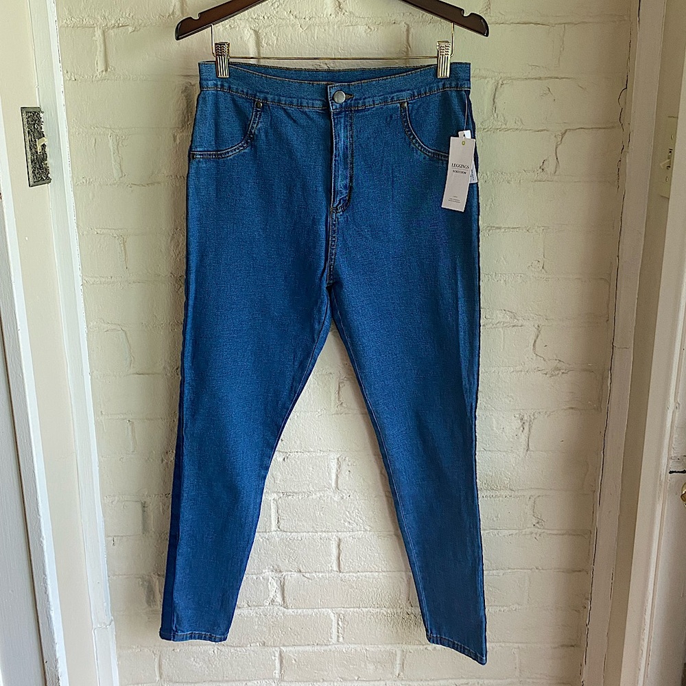 Nordstrom NWT blue light & dark denim stripe jegging leggings size large